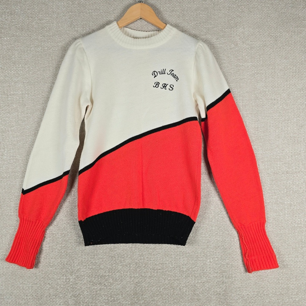 Vtg 70s Cheerleader Supply Co Drill Team BHS Sweater Orlon Colorblock